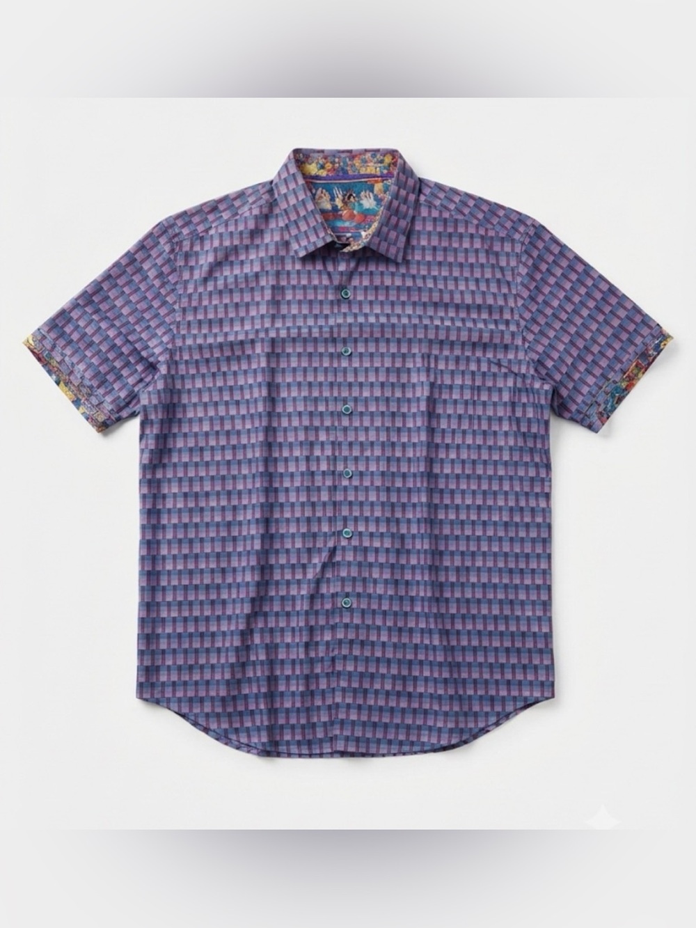 Robert Graham Men's L Short Sleeve Shirt Geometric Plaid Colorful Pattern